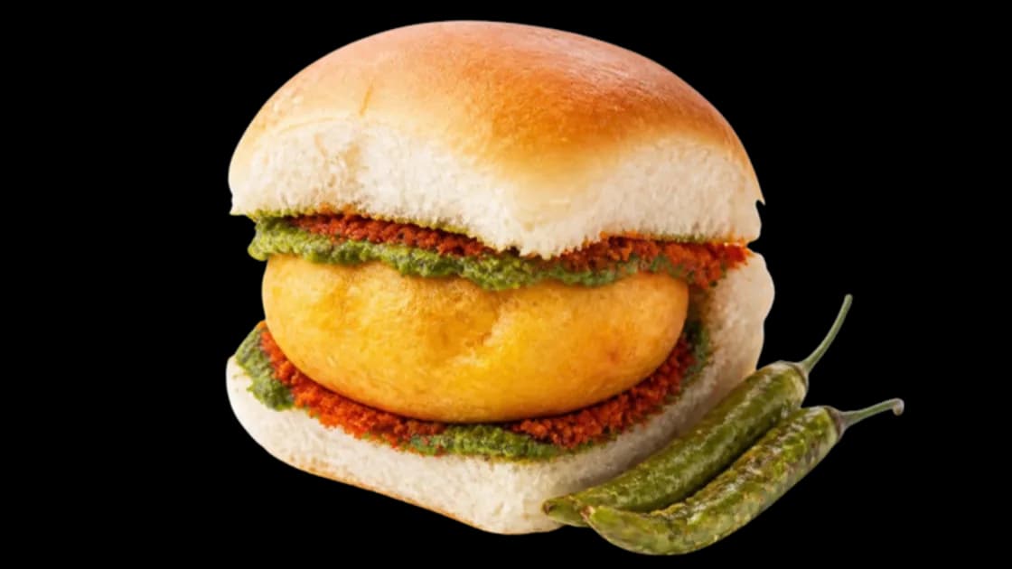 Vada pav with fried green chillies